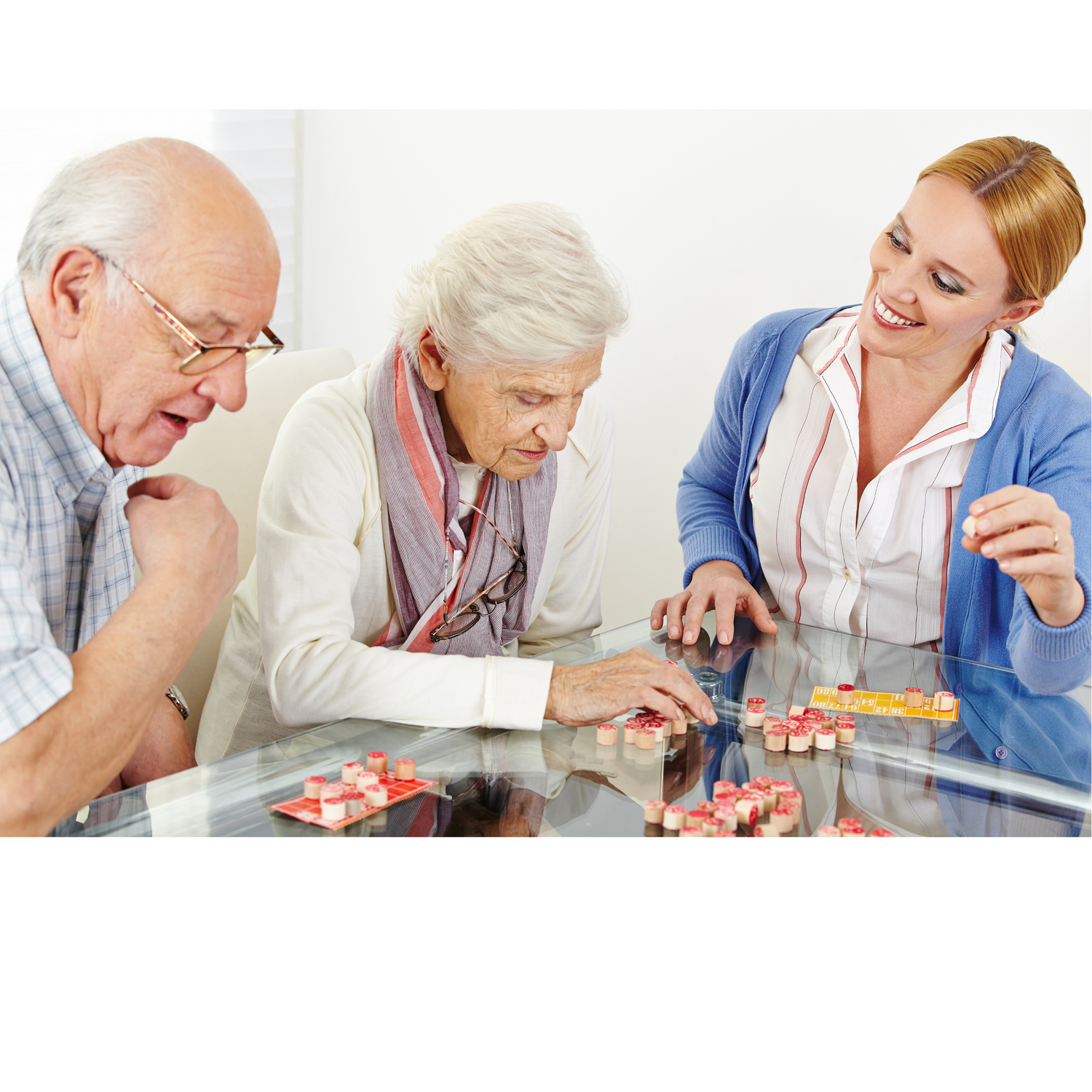 Caregiver explaining a Cardinal-Box activity to a couple.